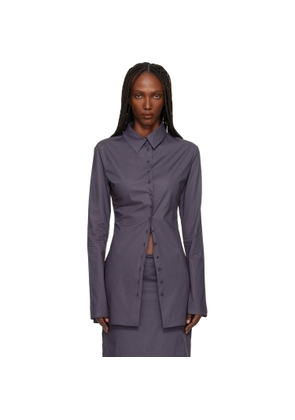BAMBOU ROGER KWONG Gray Cotton Poplin Fitted Cuffless Shirt