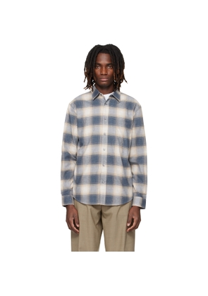 BOSS Blue & White Checked Relaxed-Fit Flannel Shirt