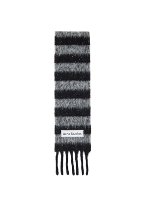 Acne Studios Black & Gray Fringed Wool Skinny Scarf