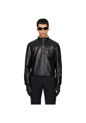 Ernest W. Baker Black Snake Trim Leather Jacket