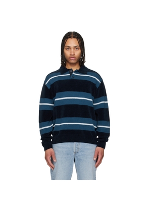 BOSS Blue Cotton-Blend Knit Block Stripes Polo