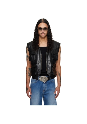 LU'U DAN Black Cargo Faux-Leather Vest