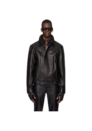 Ernest W. Baker Black Leather Bomber Jacket