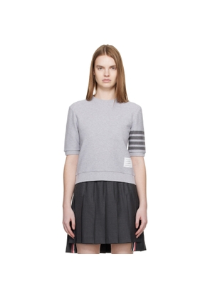 Thom Browne Gray Textured Cotton Pique 4-Bar T-shirt