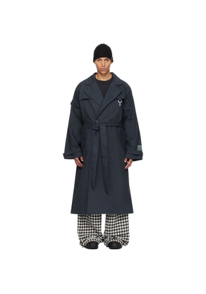 Reese Cooper Navy Cotton Twill Double Breasted Trench Coat