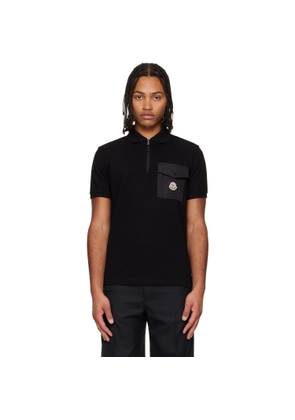 Moncler Black Cotton Piquet Pocket Polo