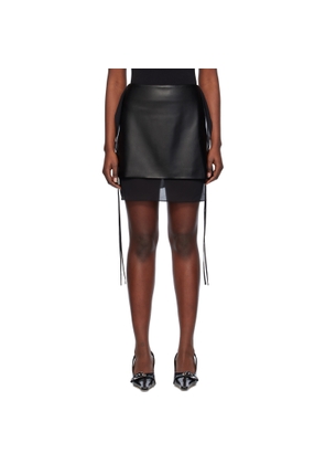 Olēnich Black Layered Faux-Leather Miniskirt