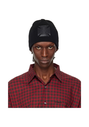 VETEMENTS Black Leather Biker Cross Logo Beanie