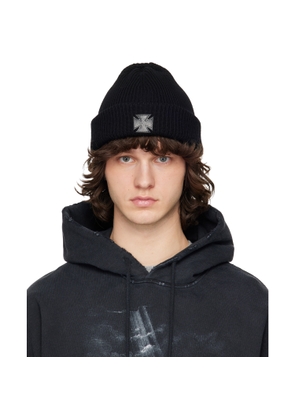 VETEMENTS Black Leather Biker Cross Label Beanie