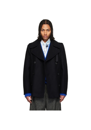 Dries Van Noten Black Melton Peacoat