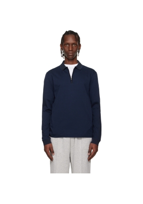 BOSS Navy Two-Tone Structure Mercerised-Cotton Polo