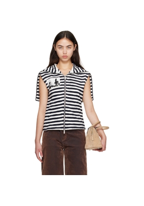 CPLUS Series White & Black Asymmetric Striped Collar Top