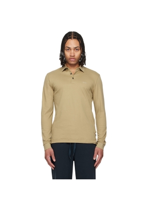 BOSS Beige Long-Sleeved Interlock Cotton Logo Polo