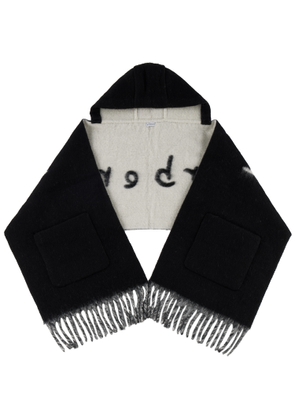 Burberry Black Logo Alpaca Wool Blend Hooded Scarf