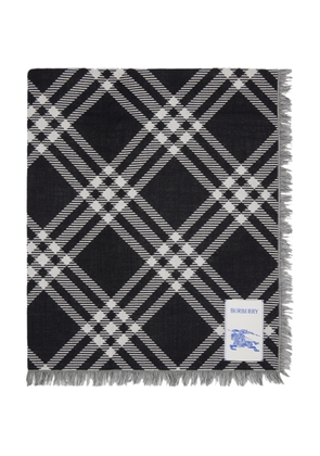 Burberry Black & White Wide Check Wool Silk Scarf