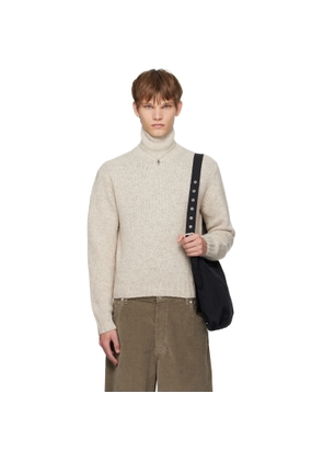 AURALEE Beige Cashmere Melange Knit Turtleneck