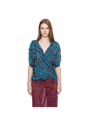 Dries Van Noten Blue & Burgundy Pattern Top