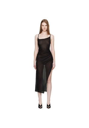 Mugler Black Asymmetrical Buckled Strap Maxi Dress