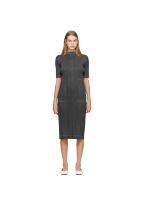 PLEATS PLEASE ISSEY MIYAKE Gray Cotton Denim Midi Dress
