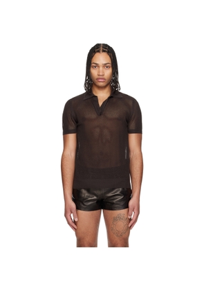 TOM FORD Brown Cotton Silk Mesh S/S Buttonless Polo