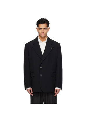 MM6 Maison Margiela Black Stapled Wool-Blend Blazer