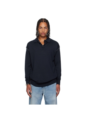 SONIA CARRASCO Navy Knit Double Collar Polo