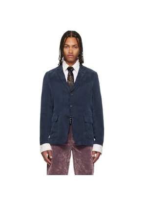 Dries Van Noten Navy Peached Twill Blazer