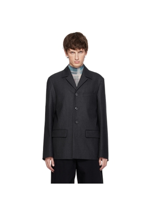 Dries Van Noten Gray Herringbone Wool Blazer