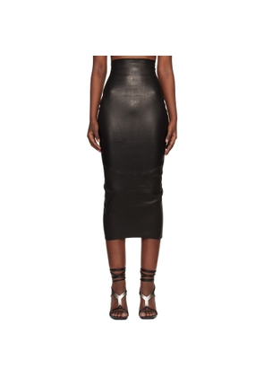 Rick Owens Black Temple Dirt Pilla Leather Midi Skirt