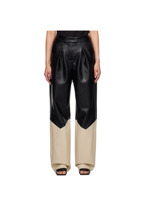 YUME YUME Black Bicolor Faux-Leather Trousers