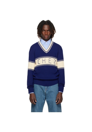 Valentino Navy & Beige 'Chez Valentino' Jacquard Pattern Sweater