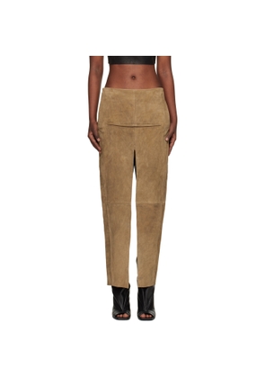 Rick Owens Tan Temple Sliced Suede Midi Skirt