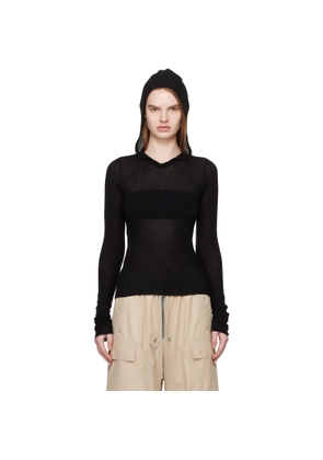 Rick Owens Black Temple Cropped Rib LS Hoodie