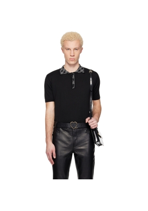 Ernest W. Baker Black Collar Check Jacquard Polo