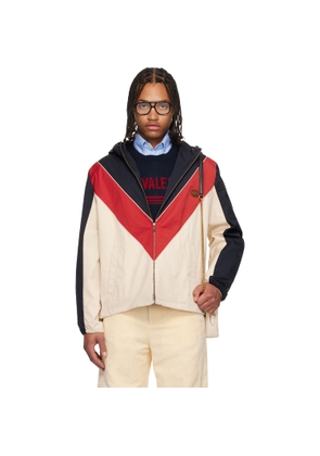 Valentino Navy & Beige VLogo Patch Hooded Windbreaker Jacket