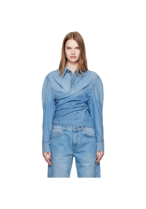 Mugler Blue Wrapped Chambray Shirt