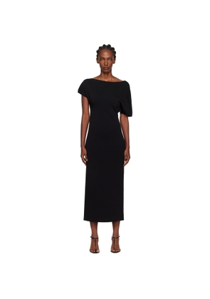 Róhe Black Asymmetrical Knitted Midi Dress