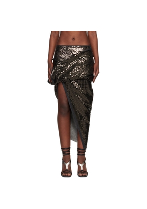 Rick Owens Black Draped Calf Denim Midi Skirt