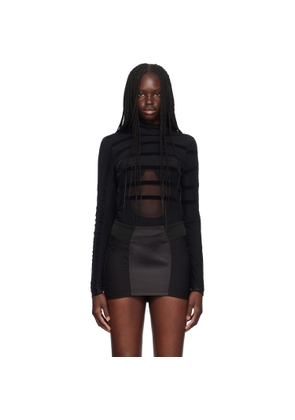 Jean Paul Gaultier Black 'The Striped Flocked' Bodysuit