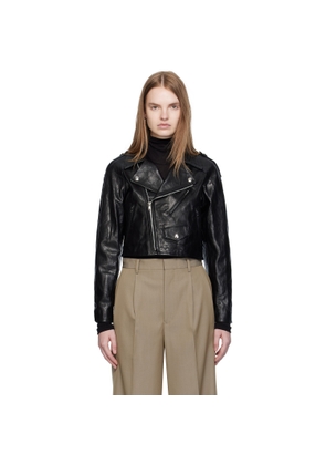 AURALEE Black Cropped Riders Lamb Leather Jacket