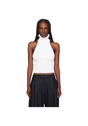 ALAÏA White Ribbed Knit Curled Trimmed Halter Top