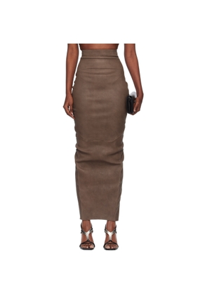 Rick Owens Gray Temple Dirt Pillar Leather Midi Skirt