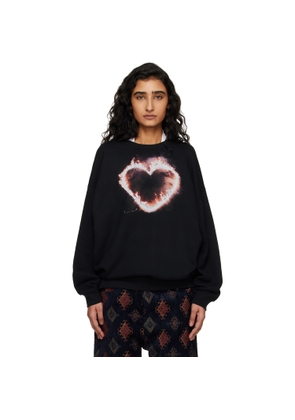 R13 Black Flaming Heart Oversized Crewneck Sweatshirt