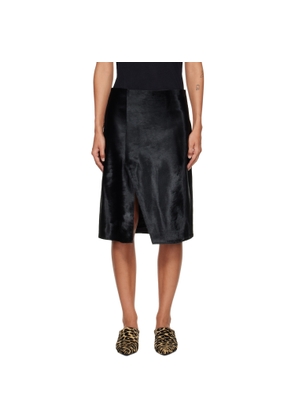 Loulou de Saison Black Myra Asymmetrical Pony-Effect Leather Midi Skirt
