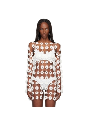 Róisín PIERCE White Crochet Floating Florals Knit Blouse