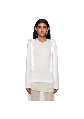 Simone Rocha Off-White Bow Ribbon Tail Long Sleeve T-shirt