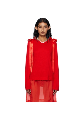 Simone Rocha Red Bow Ribbon Tail Long Sleeve T-shirt