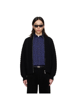 vowels Black Cable Knit Zip Up Sweater