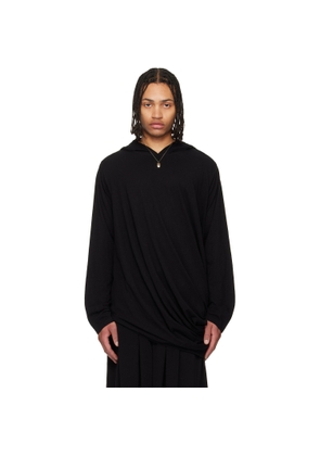 YOHJI YAMAMOTO Black Drape Long Sleeve Hoodie
