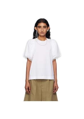Simone Rocha White Embellished Tulle Overlay Puff Sleeve T-shirt